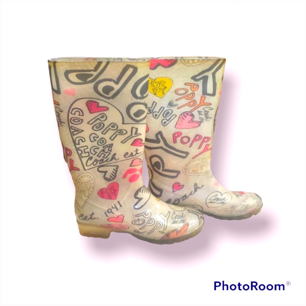 VINTAGE Coach 8 poppy rain-boots - Picture 1 of 8